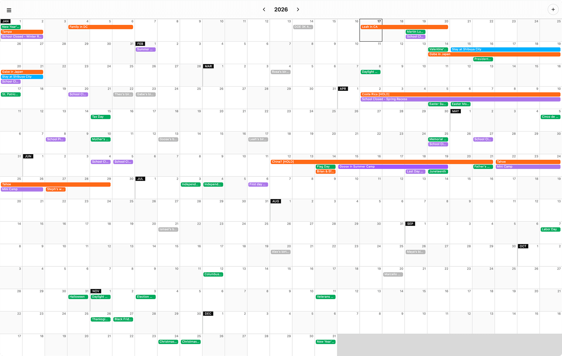 Big Year calendar application screenshot